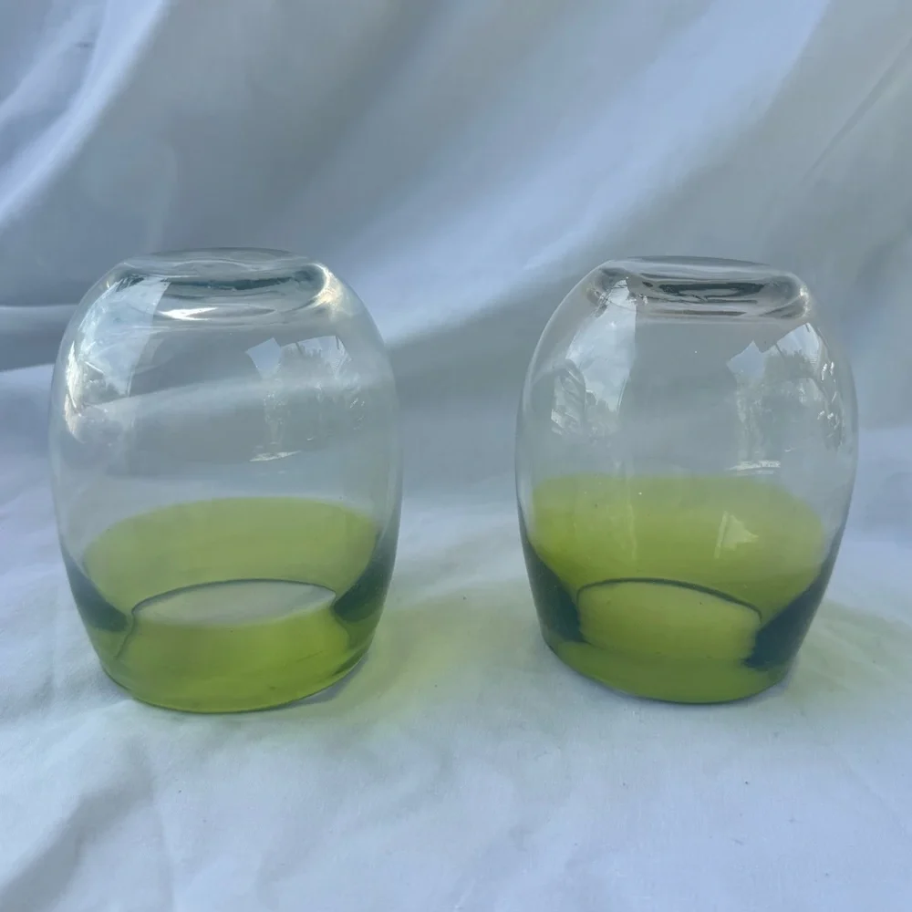Green Handblown Lowball Cocktail Glasses